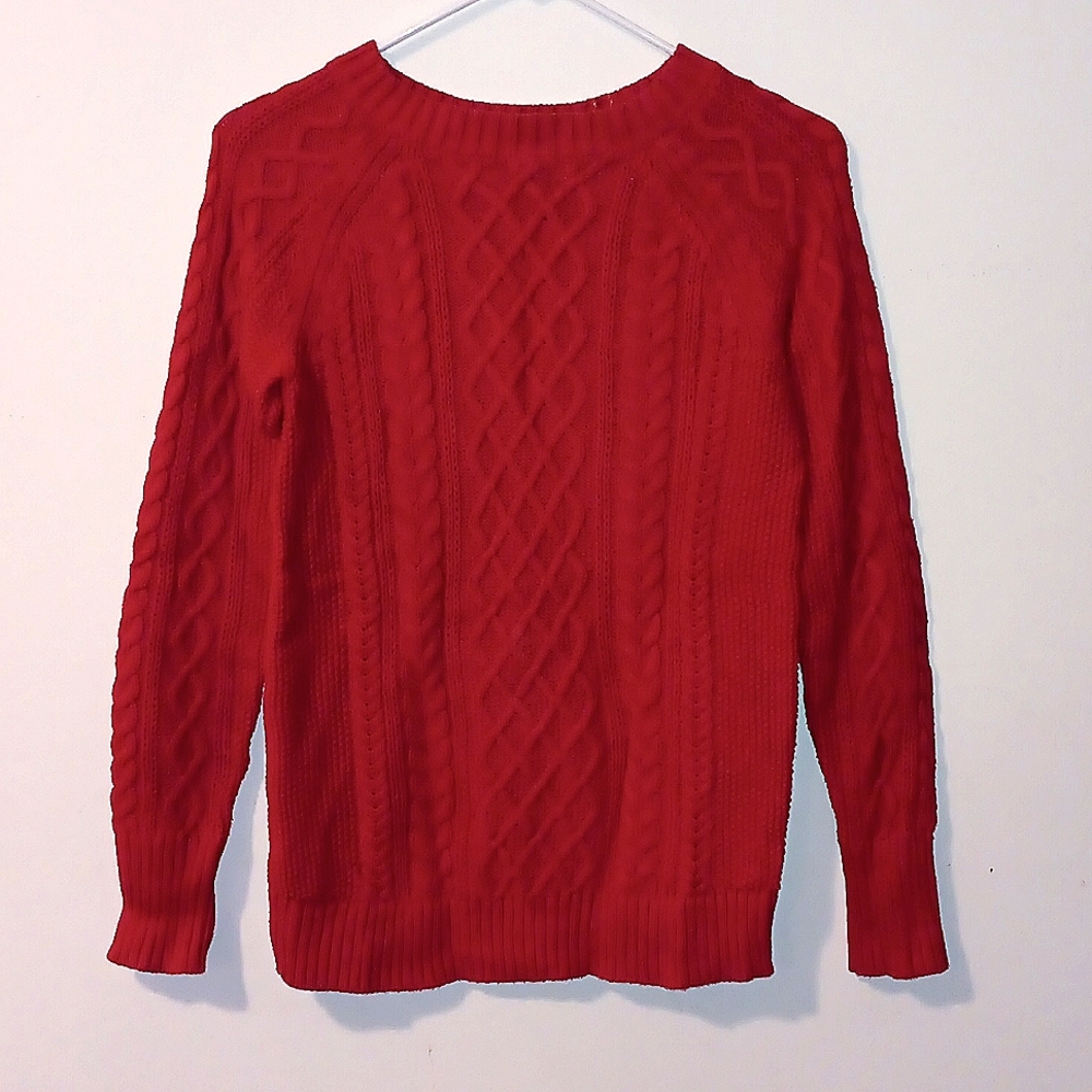 Gap "Heart" Red Cable-Knit Cute crewneck sweater X-Small cotton
